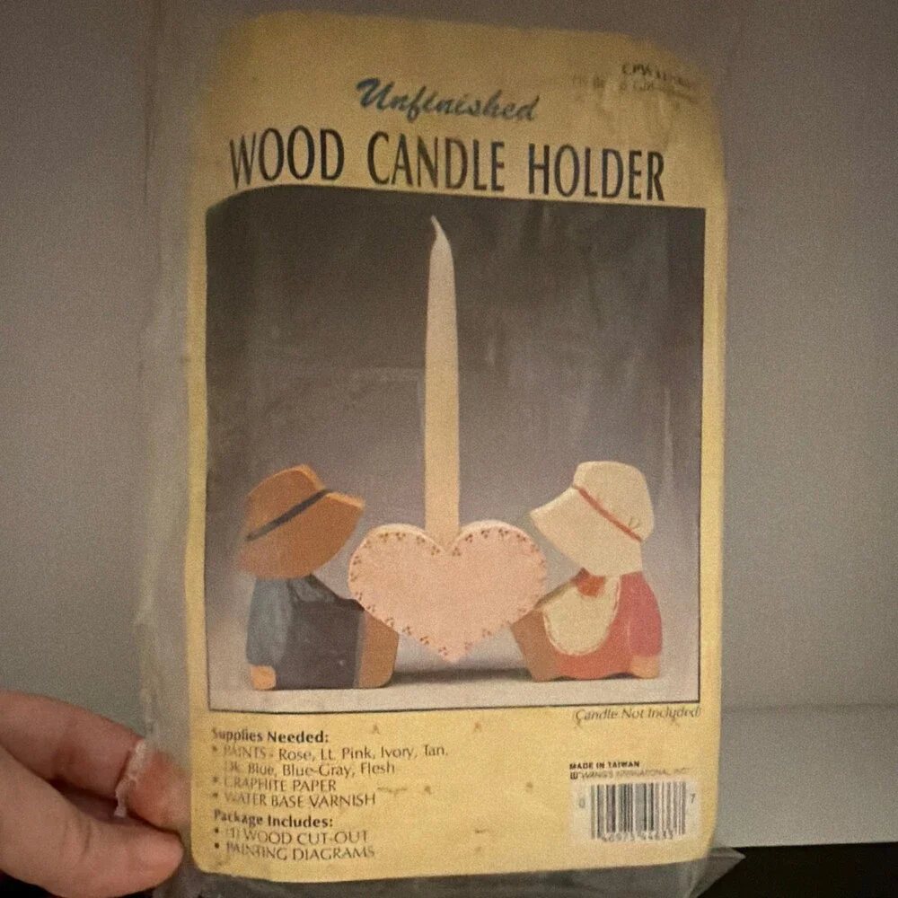 Unfinished Wood Boy & Girl Heart Taper Candle Holder, Small, CPW337-001